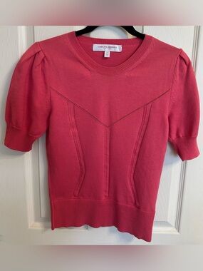 Carolina Herrera Short Puffed Sleeve Corset Knit Top in Pink Size S EUC